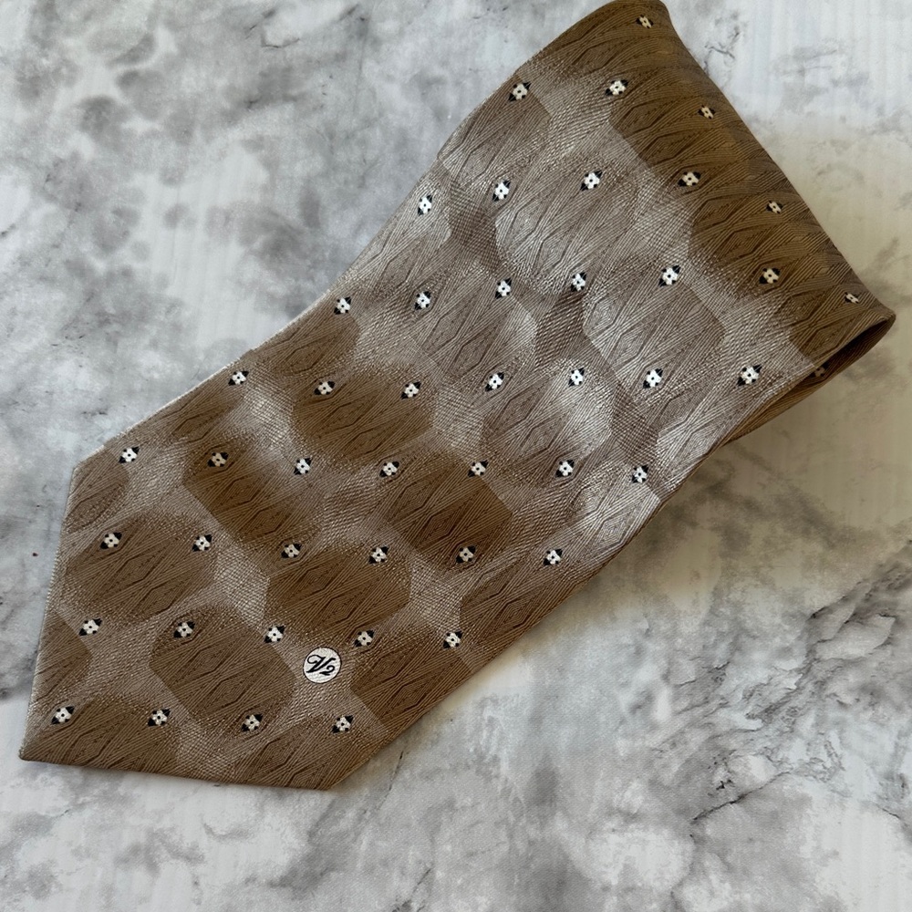 Umbra Sophisticated Tan Patterned Men's 100% Silk Tie Geometric Office Party